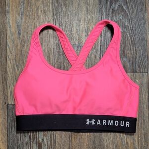 Under Armour Womens Medium Sports Bra Pink Crossback Lightly Padded